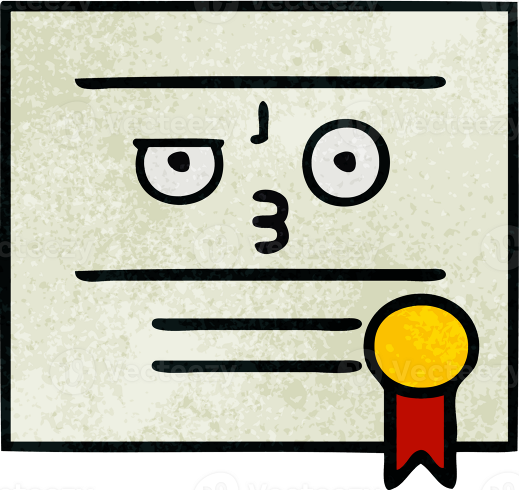 retro grunge texture cartoon of a graduation diploma png