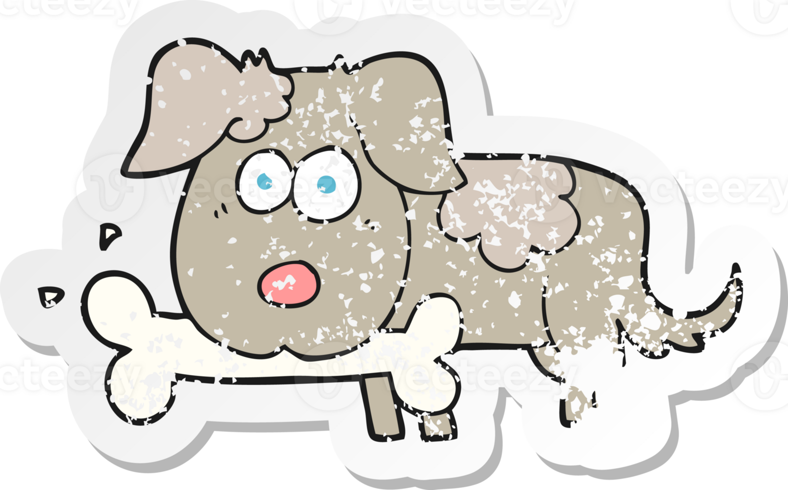 retro distressed sticker of a cartoon dog with bone png