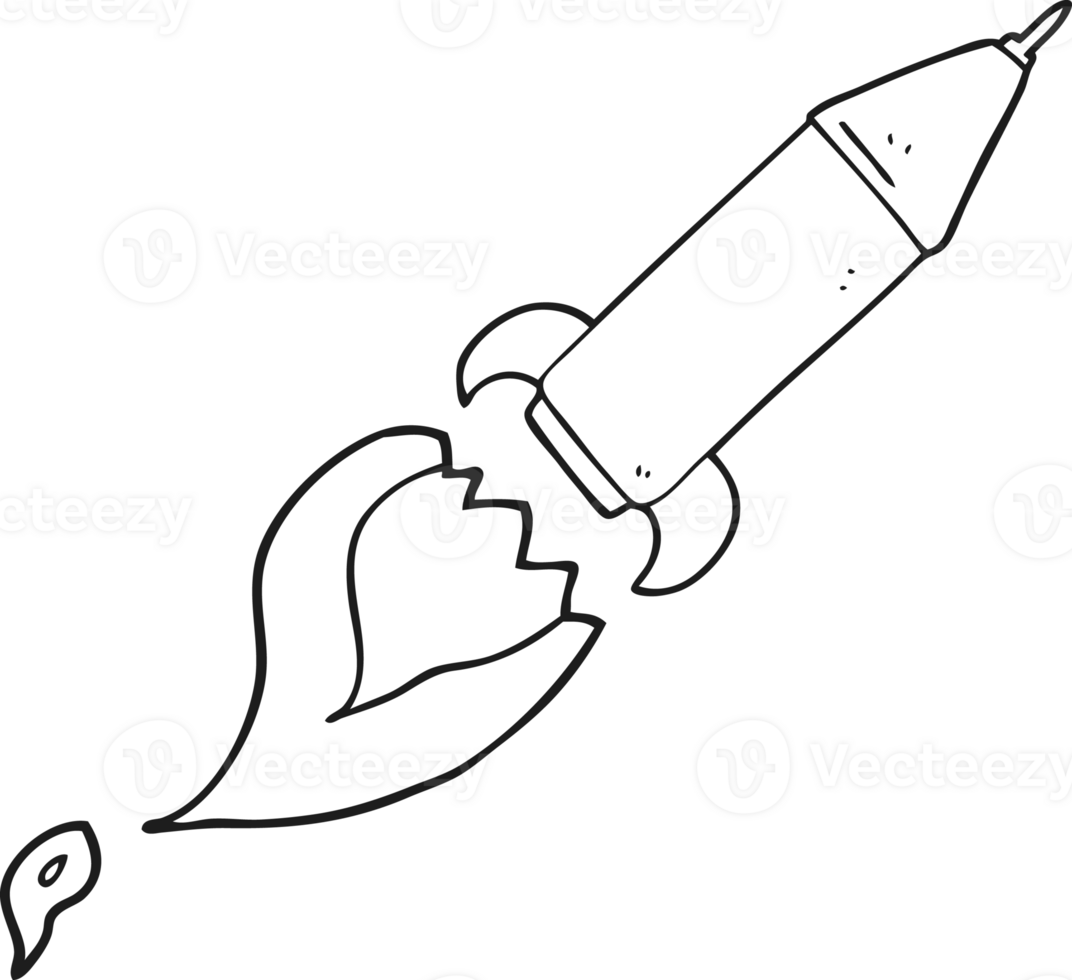 hand drawn black and white cartoon rocket png
