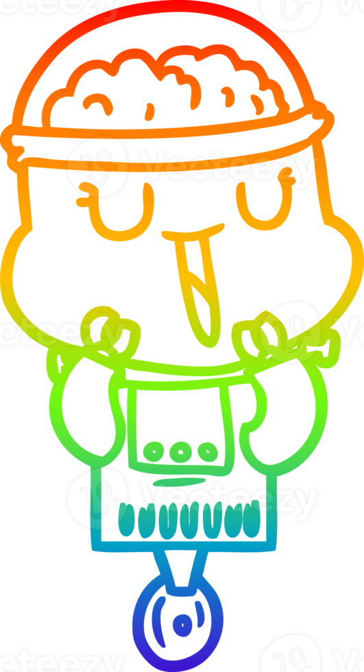 rainbow gradient line drawing of a happy cartoon robot png
