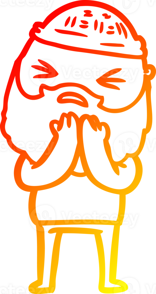 warm gradient line drawing of a cartoon man with beard png
