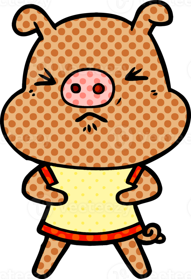 cartoon angry pig wearing tee shirt png