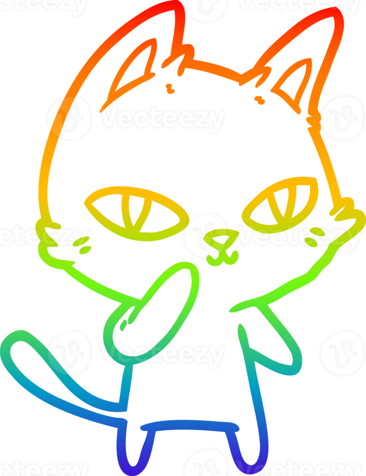 rainbow gradient line drawing of a cartoon cat staring png