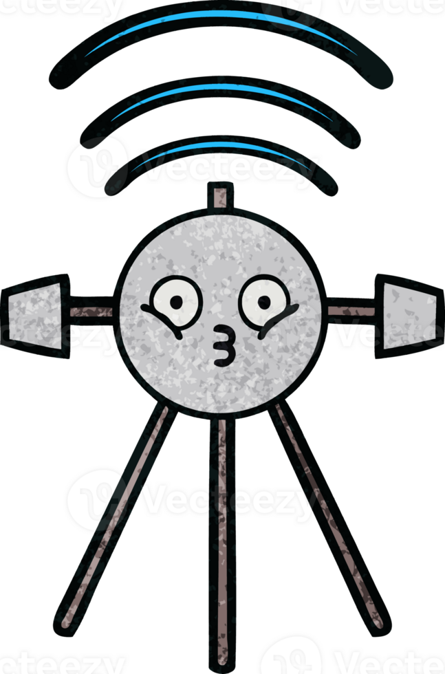 retro grunge texture cartoon of a satellite png