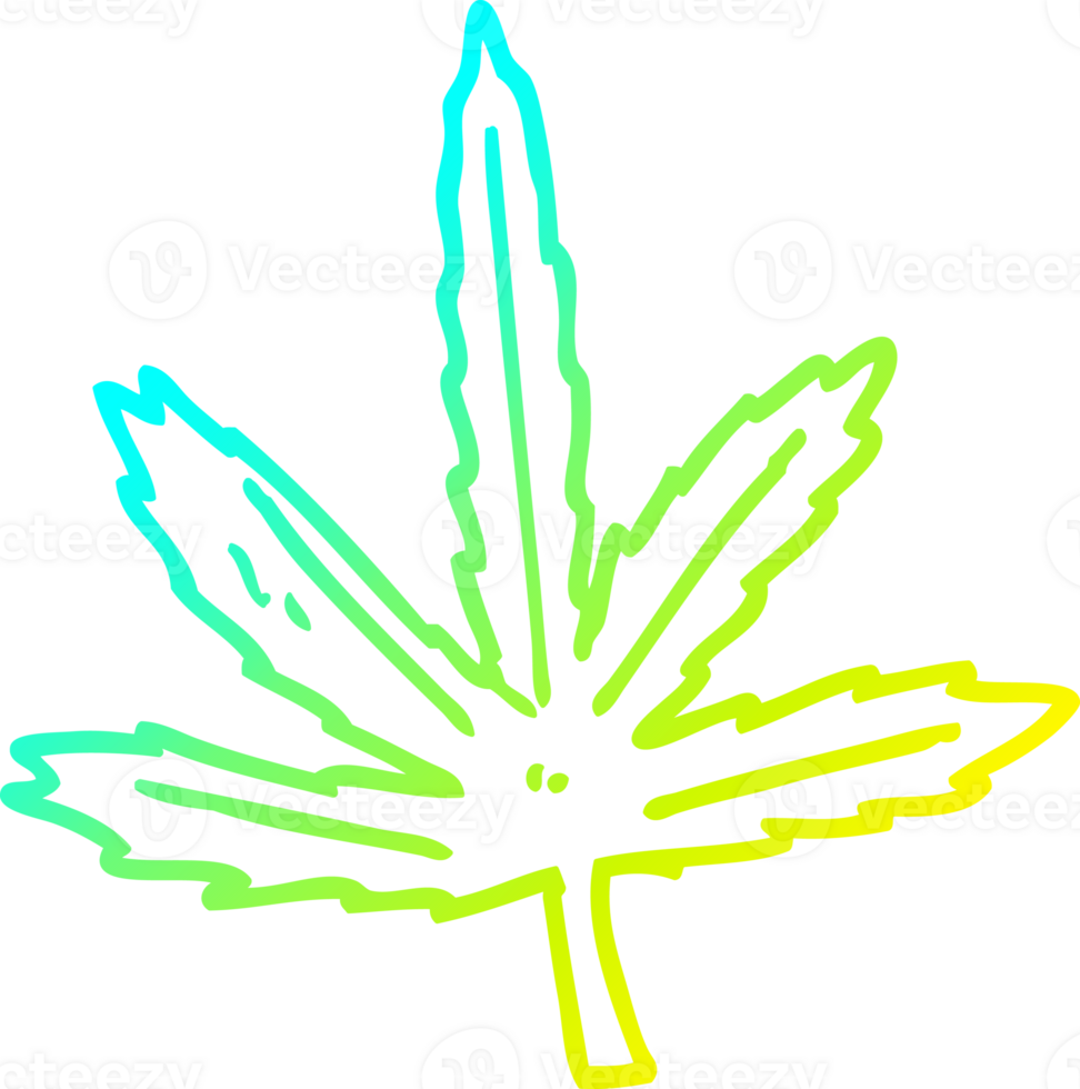 cold gradient line drawing of a cartoon marijuana leaf png