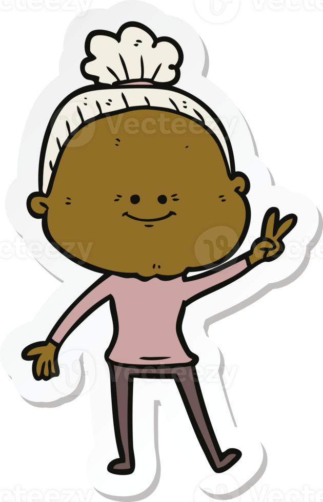 sticker of a cartoon happy old woman png