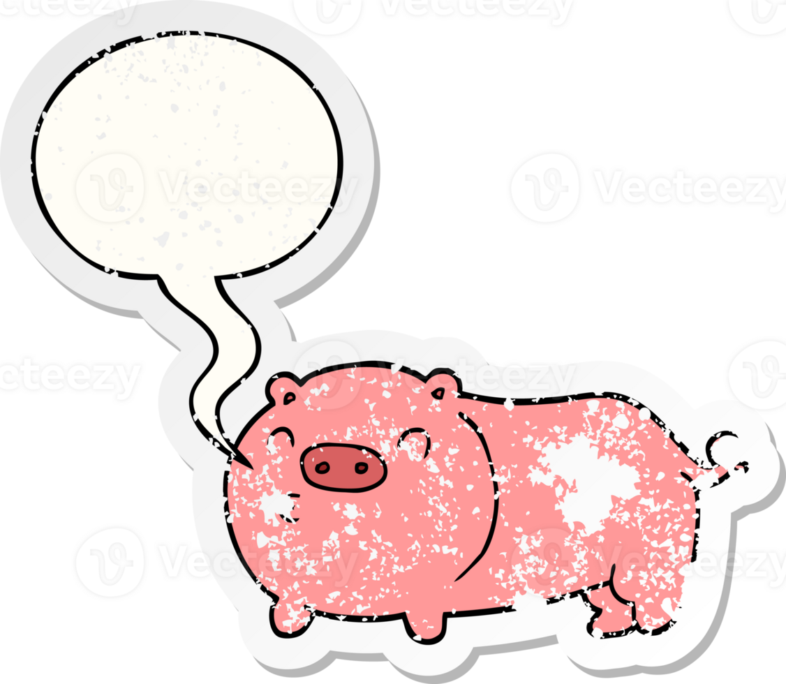 cartoon pig with speech bubble distressed distressed old sticker png