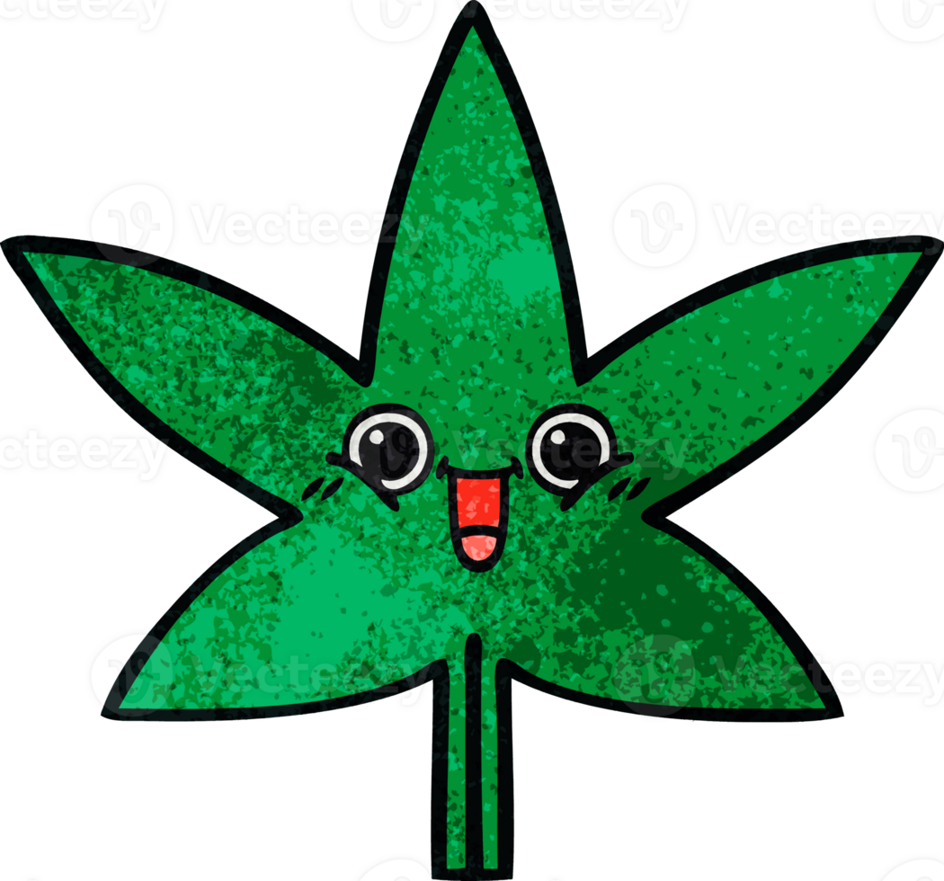 retro grunge texture cartoon of a marijuana leaf png