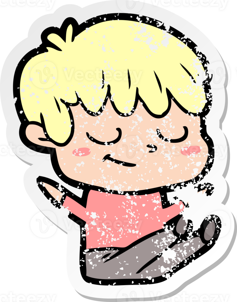 distressed sticker of a cartoon happy boy png