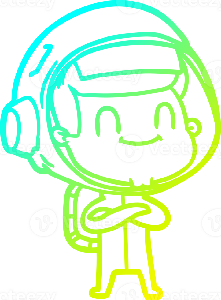 cold gradient line drawing of a happy cartoon astronaut png