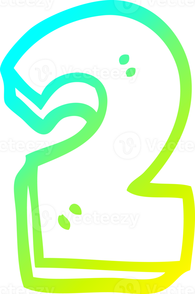 cold gradient line drawing of a cartoon number two png