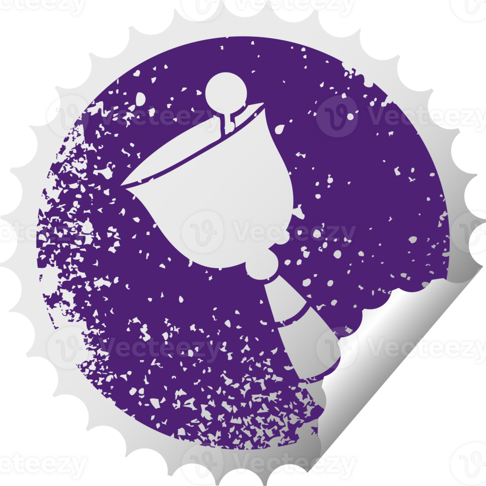 distressed circular peeling sticker symbol of a ringing bell png