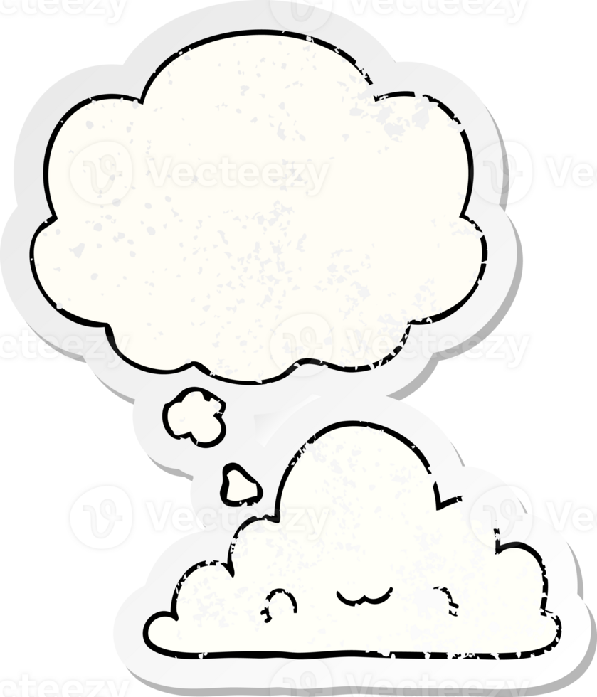 cute cartoon cloud with thought bubble as a distressed worn sticker png