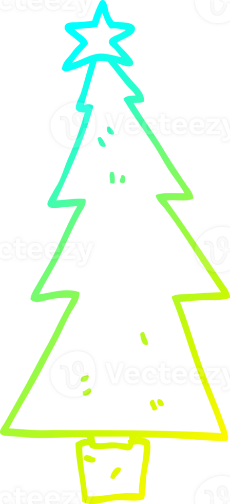 cold gradient line drawing of a cartoon christmas tree png