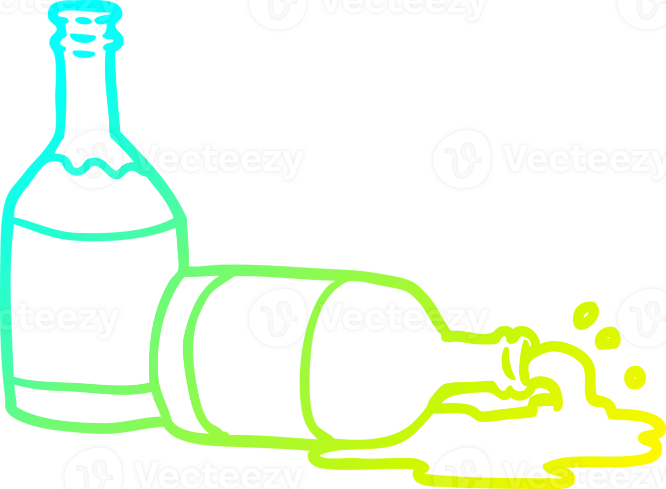 cold gradient line drawing of a beer bottles with spilled beer png