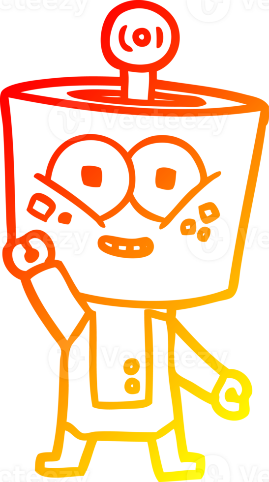 warm gradient line drawing of a happy cartoon robot waving hello png