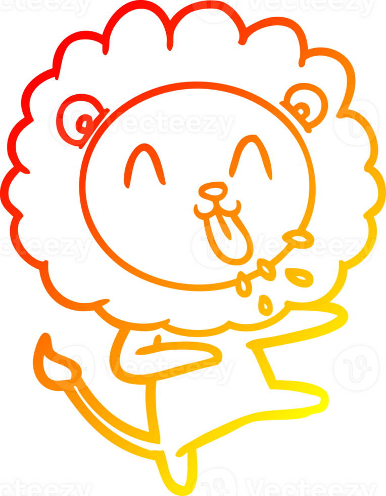 warm gradient line drawing of a happy cartoon lion png