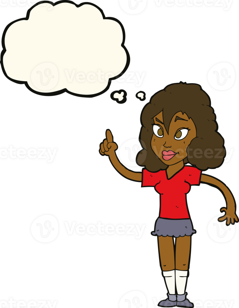 cartoon pretty woman with idea with thought bubble png