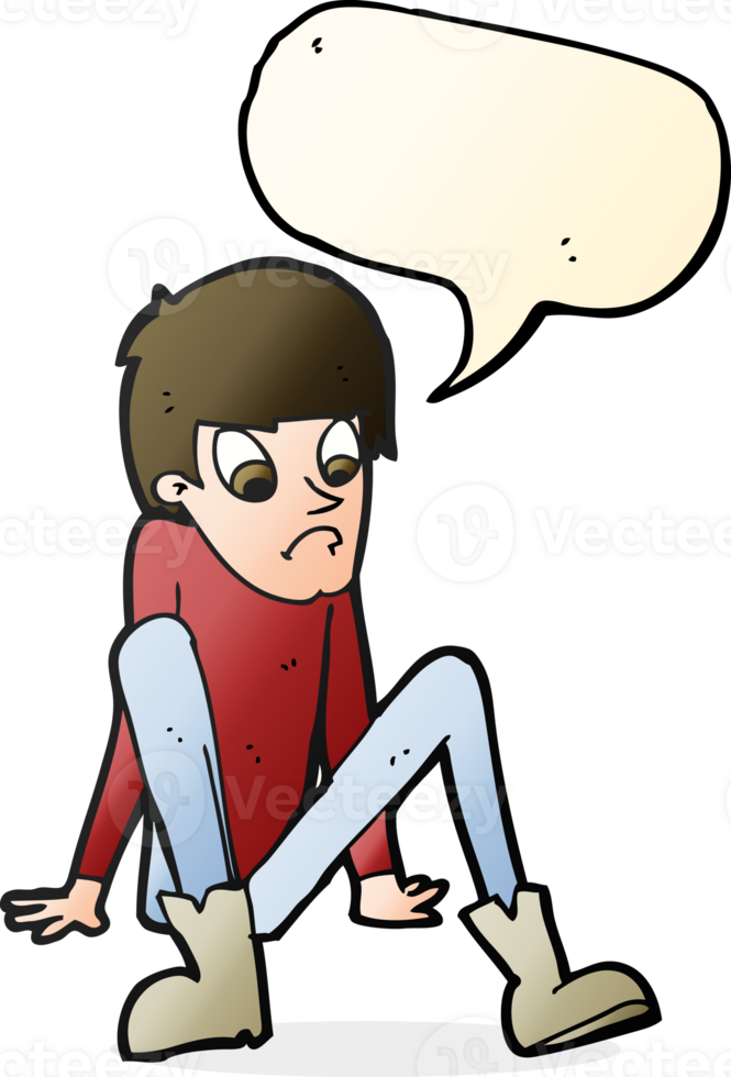 cartoon boy sitting on floor with speech bubble png