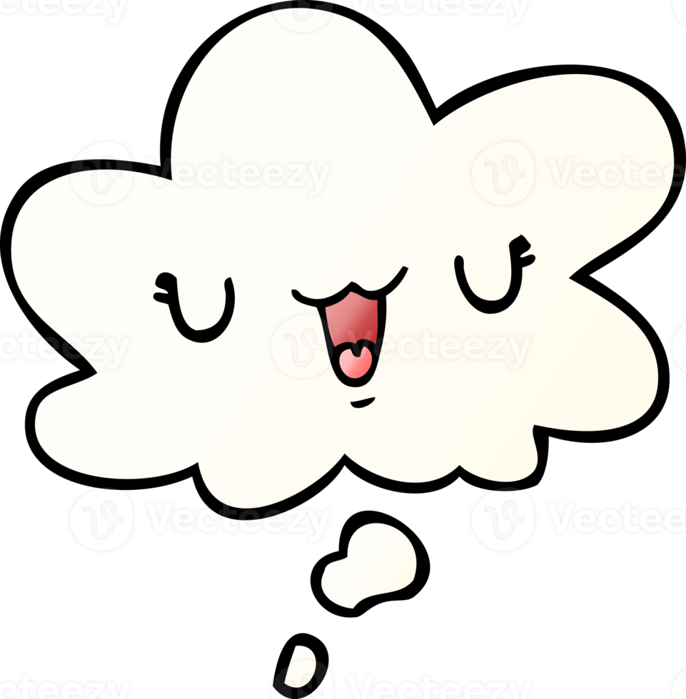 cute happy cartoon face with thought bubble in smooth gradient style png