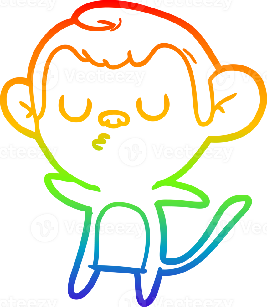 rainbow gradient line drawing of a cartoon monkey png