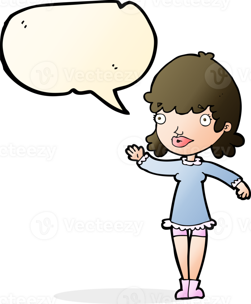 cartoon woman waving with speech bubble png