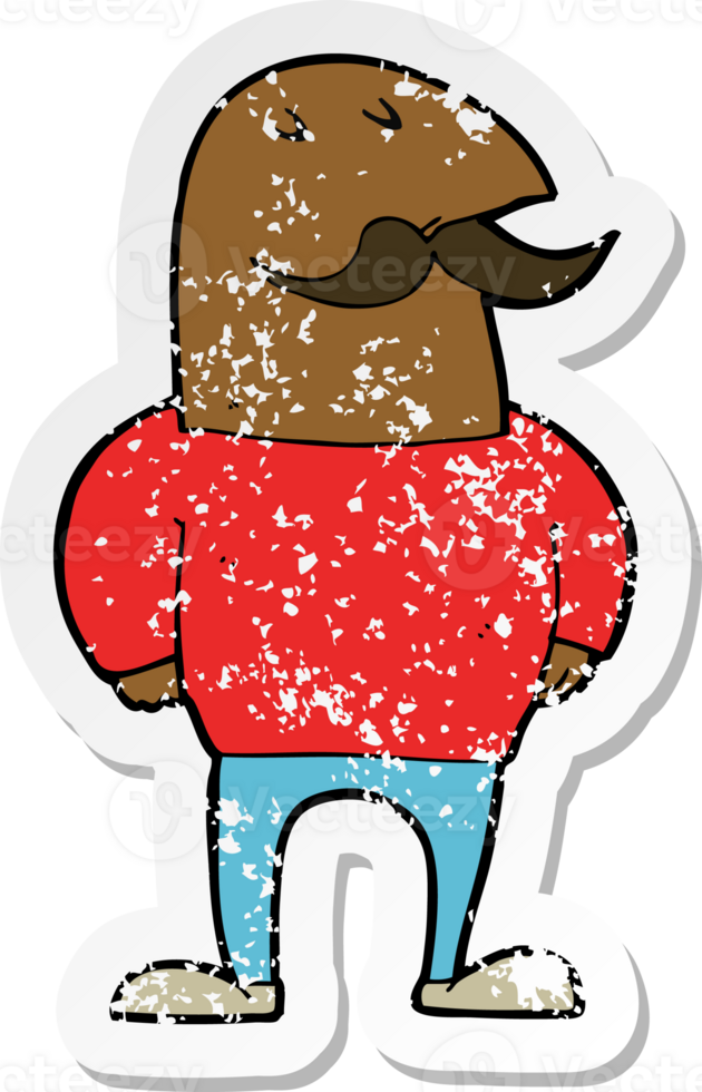 retro distressed sticker of a cartoon bald man with mustache png
