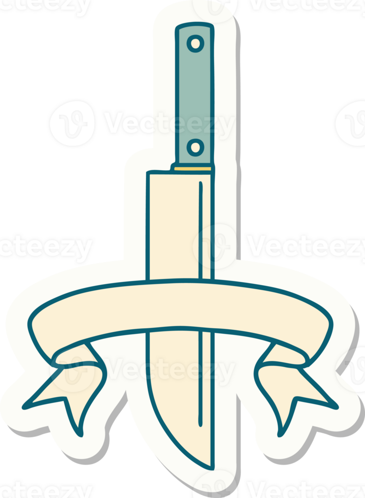 tattoo style sticker with banner of a knife png
