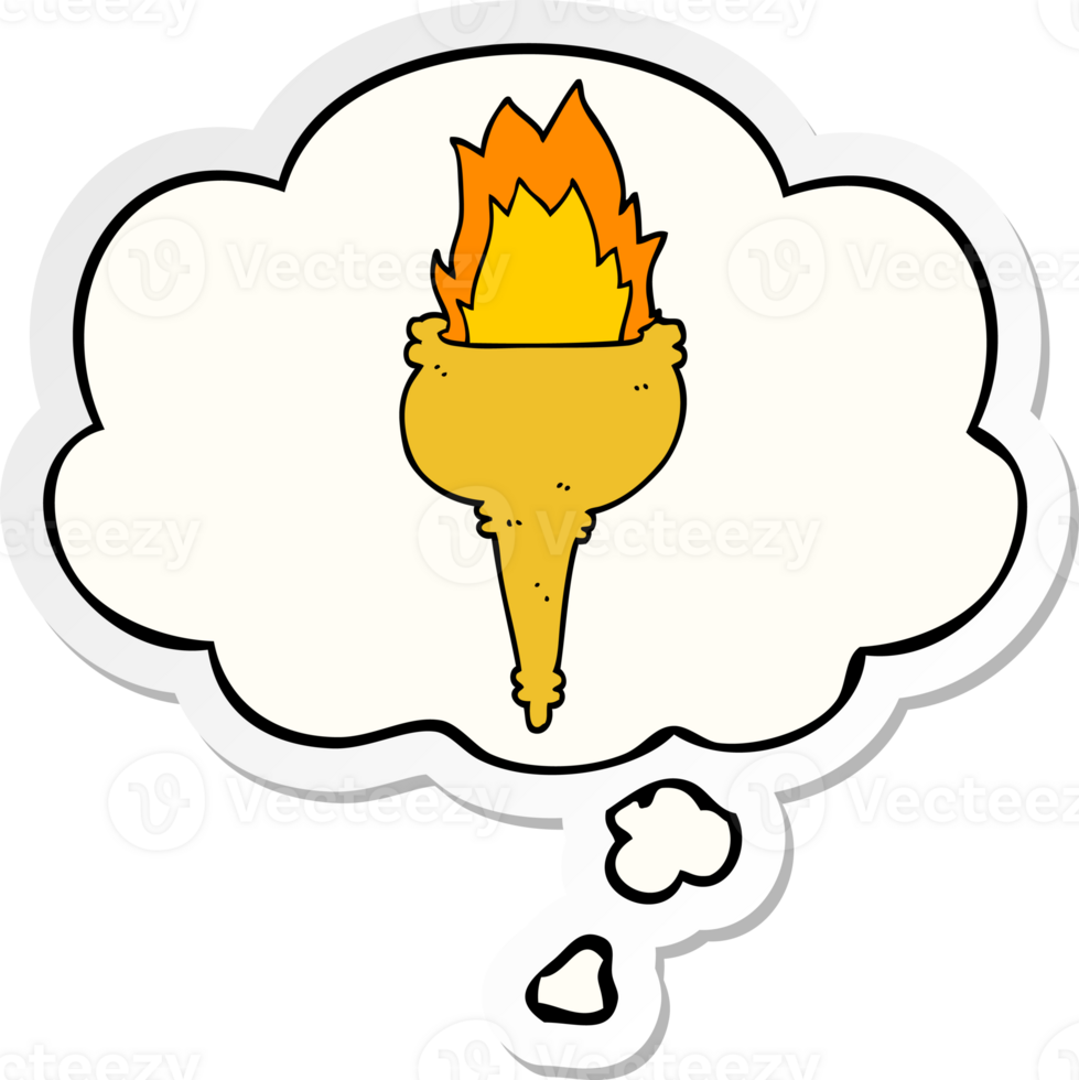 cartoon flaming torch with thought bubble as a printed sticker png