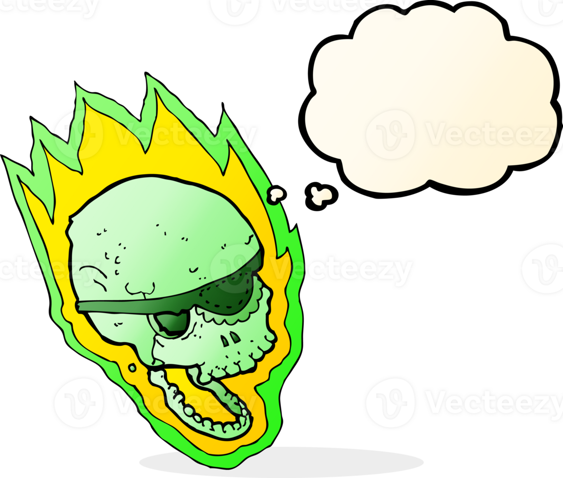 cartoon flaming pirate skull with thought bubble png