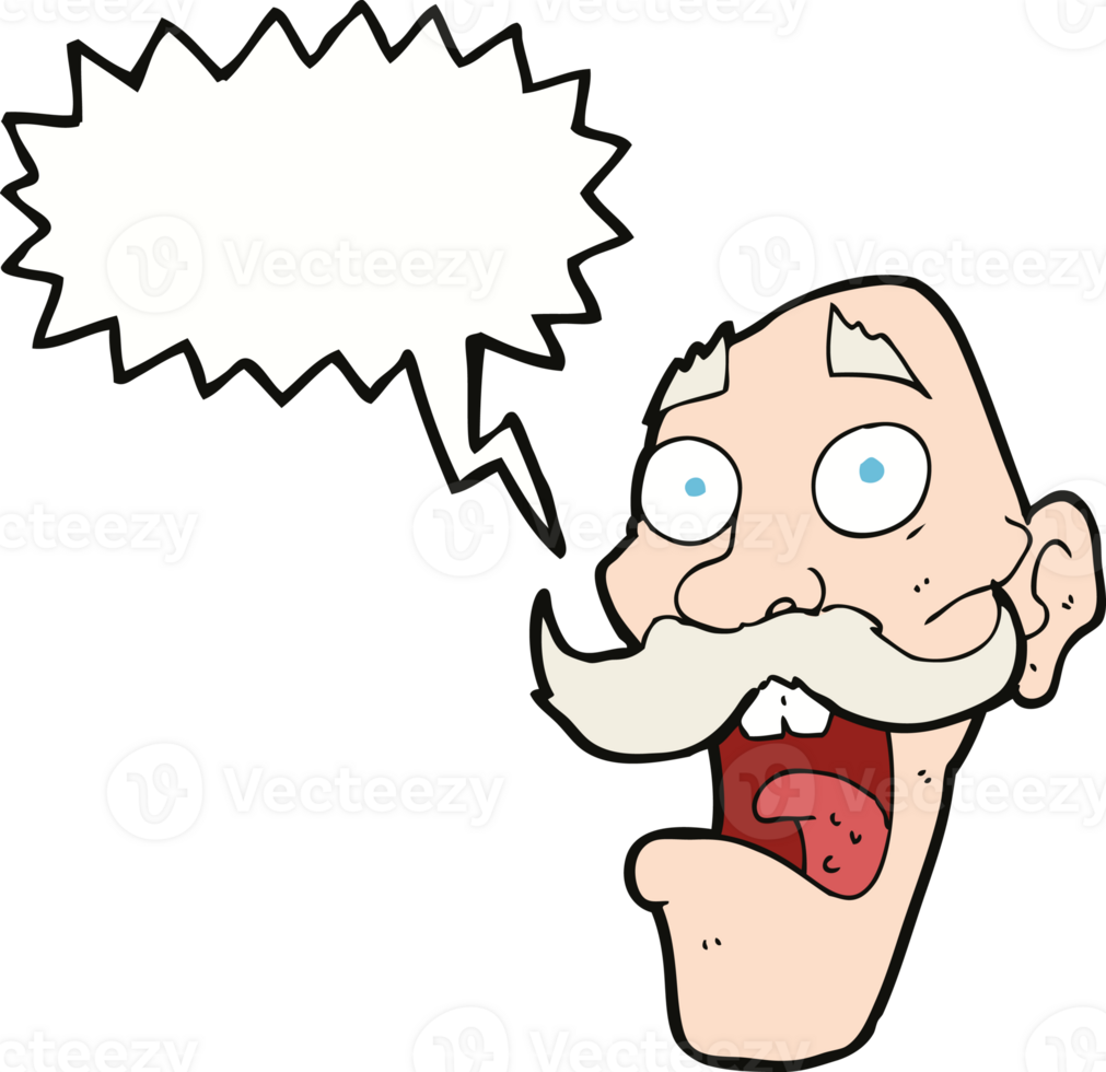 cartoon frightened old man with speech bubble png