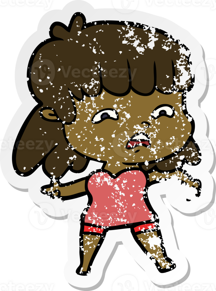 distressed sticker of a cartoon worried woman png