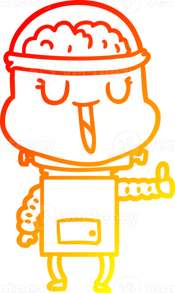 warm gradient line drawing of a happy cartoon robot png