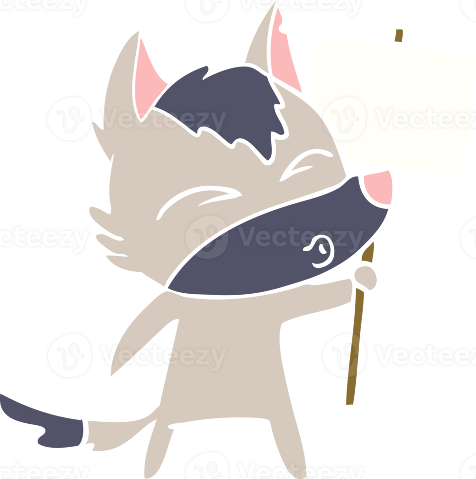 flat color style cartoon wolf with protest sign png