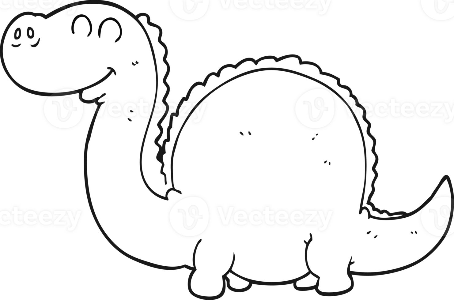 hand drawn black and white cartoon dinosaur png
