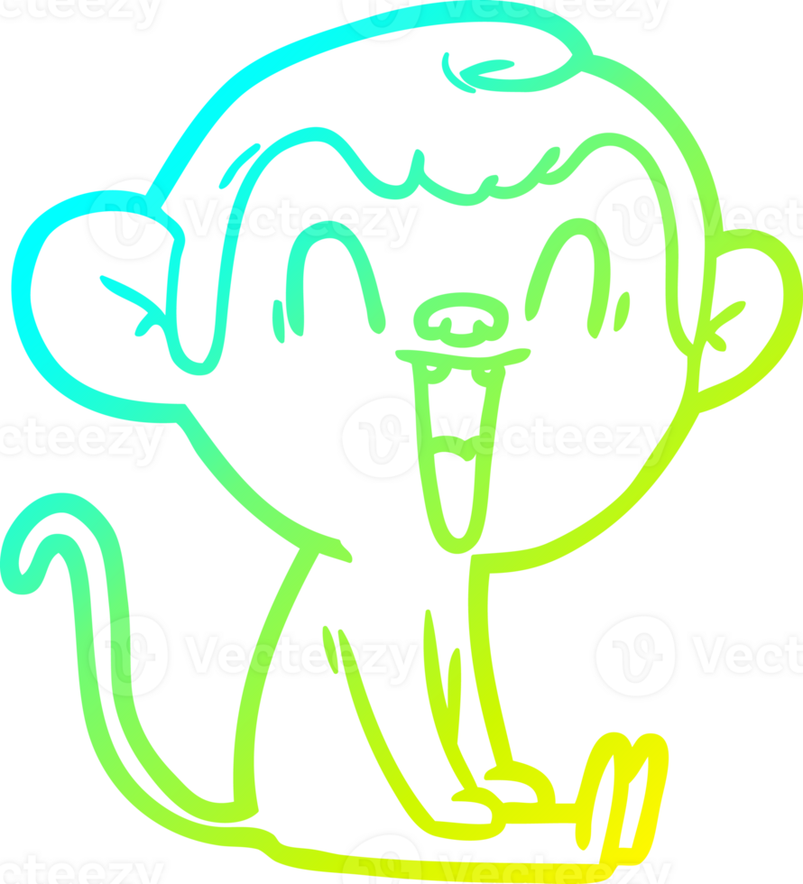 cold gradient line drawing of a cartoon laughing monkey png
