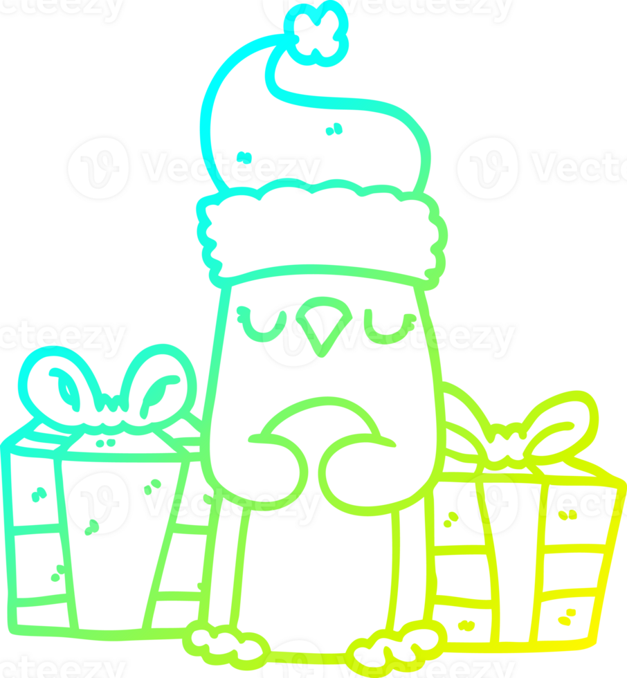 cold gradient line drawing of a cute christmas penguin png