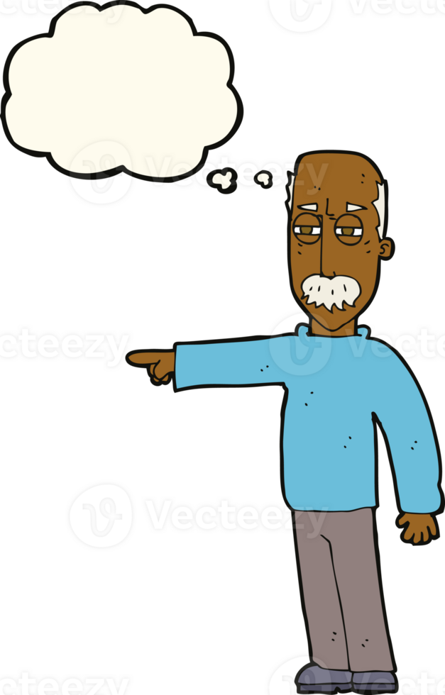 cartoon old man gesturing Get Out with thought bubble png