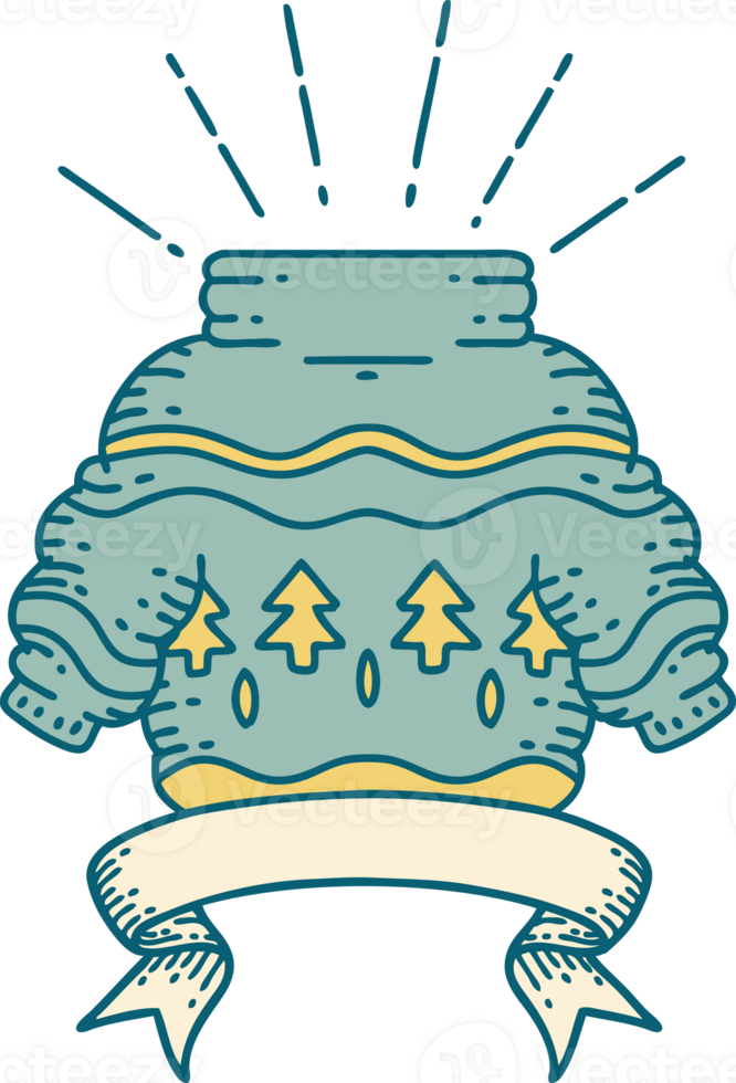 scroll banner with tattoo style christmas jumper png