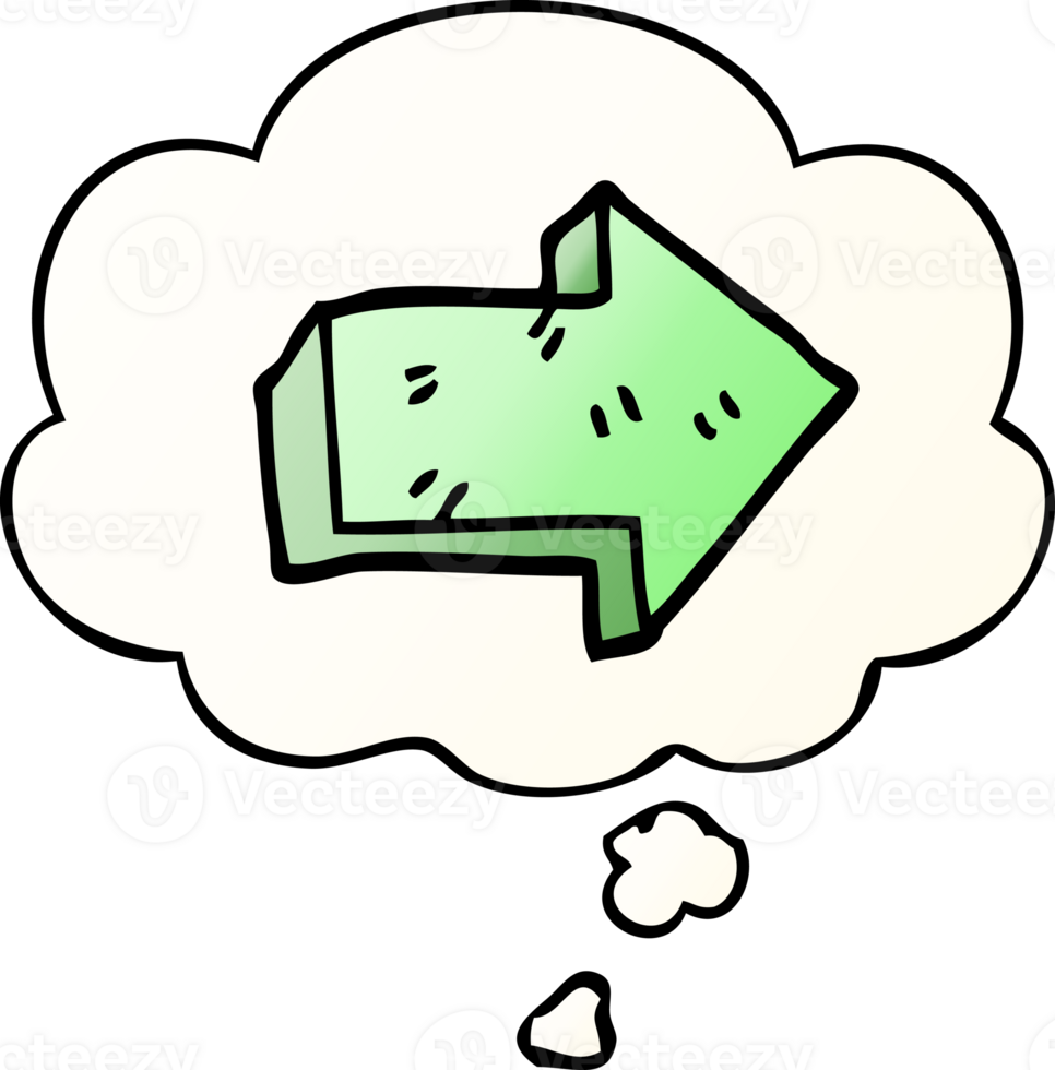cartoon pointing arrow with thought bubble in smooth gradient style png