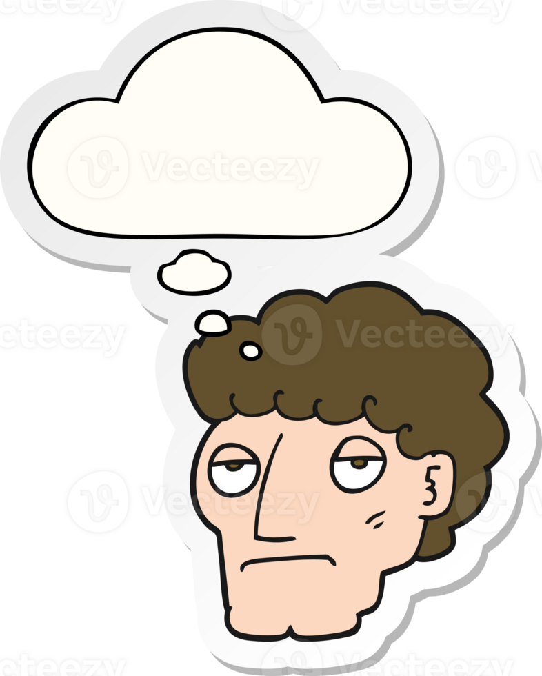 cartoon bored man with thought bubble as a printed sticker png