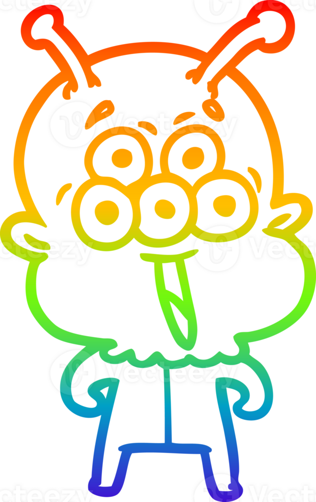 rainbow gradient line drawing of a happy cartoon alien png