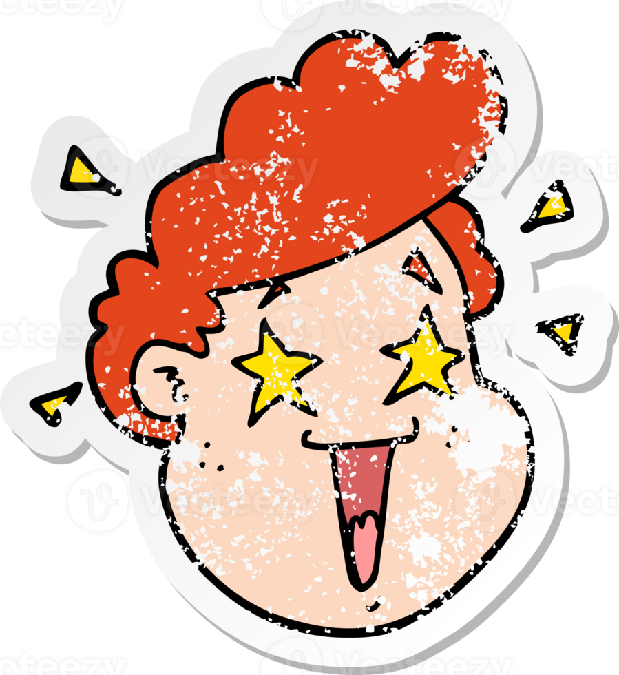 distressed sticker of a cartoon happy face png