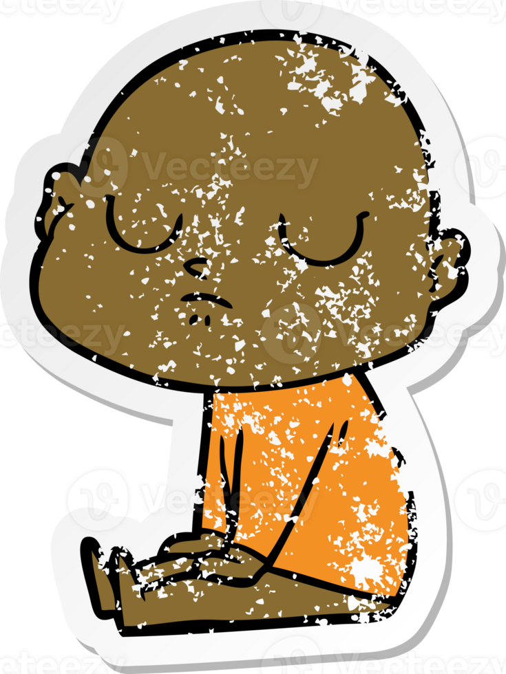 distressed sticker of a cartoon bald man png