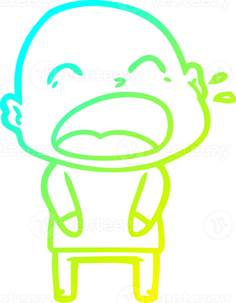 cold gradient line drawing of a cartoon shouting bald man png