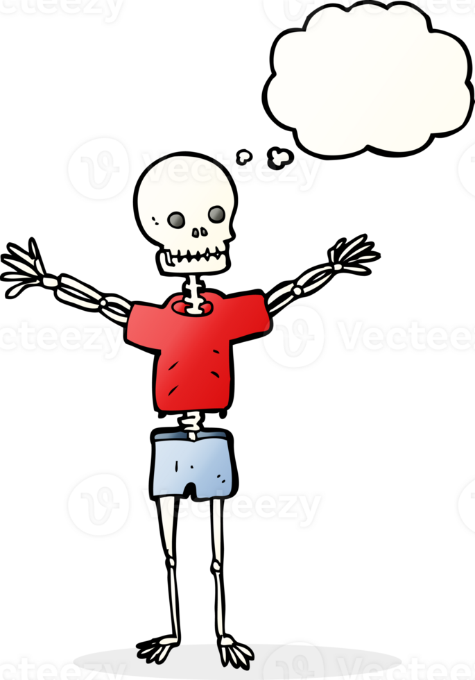 cartoon skeleton in clothes with thought bubble png