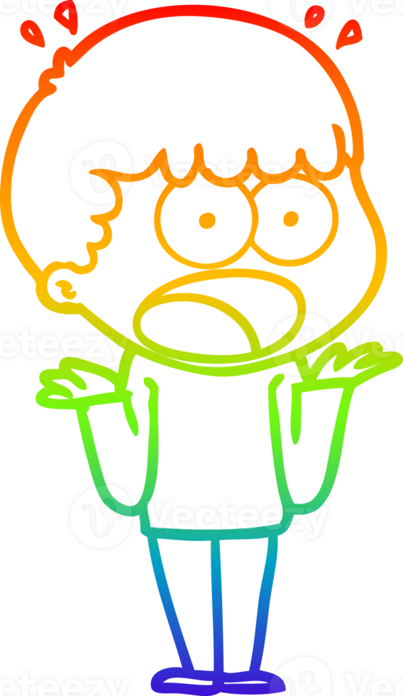rainbow gradient line drawing of a cartoon shocked man png