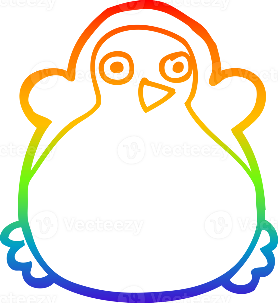 rainbow gradient line drawing of a cartoon penguin png