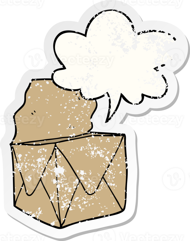 cartoon package with speech bubble distressed distressed old sticker png