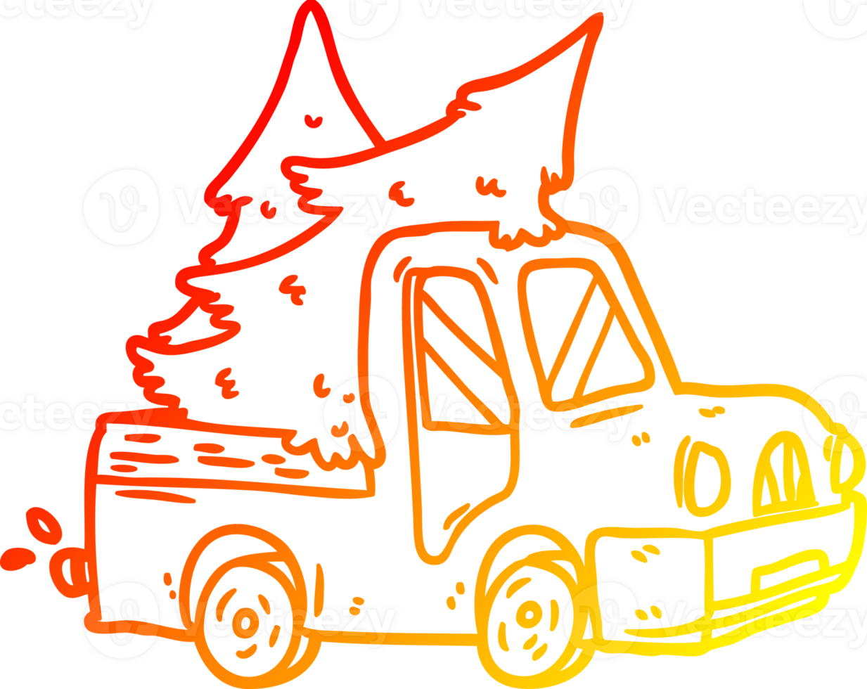 warm gradient line drawing of a pickup truck carrying christmas trees png